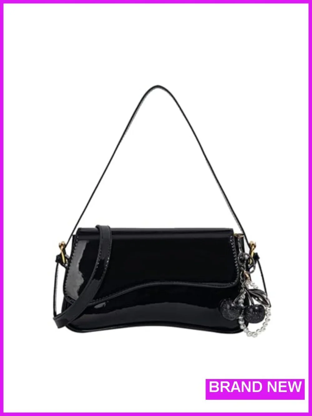 Women's Faux Leather Hobo Bag with Cherry Charm Y2K Crossbody Purse